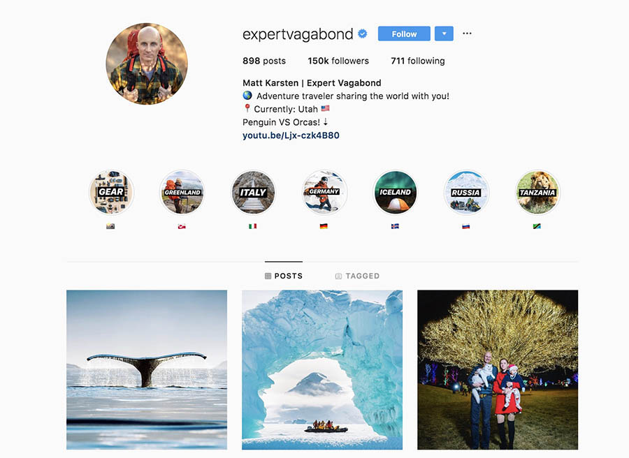 El perfil de instagram de Expert Vagabond