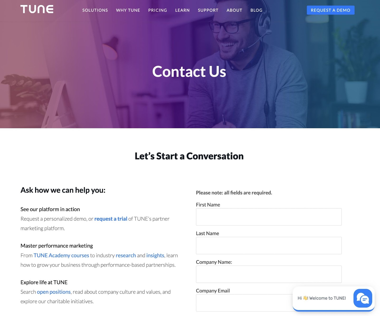 Tune contact page