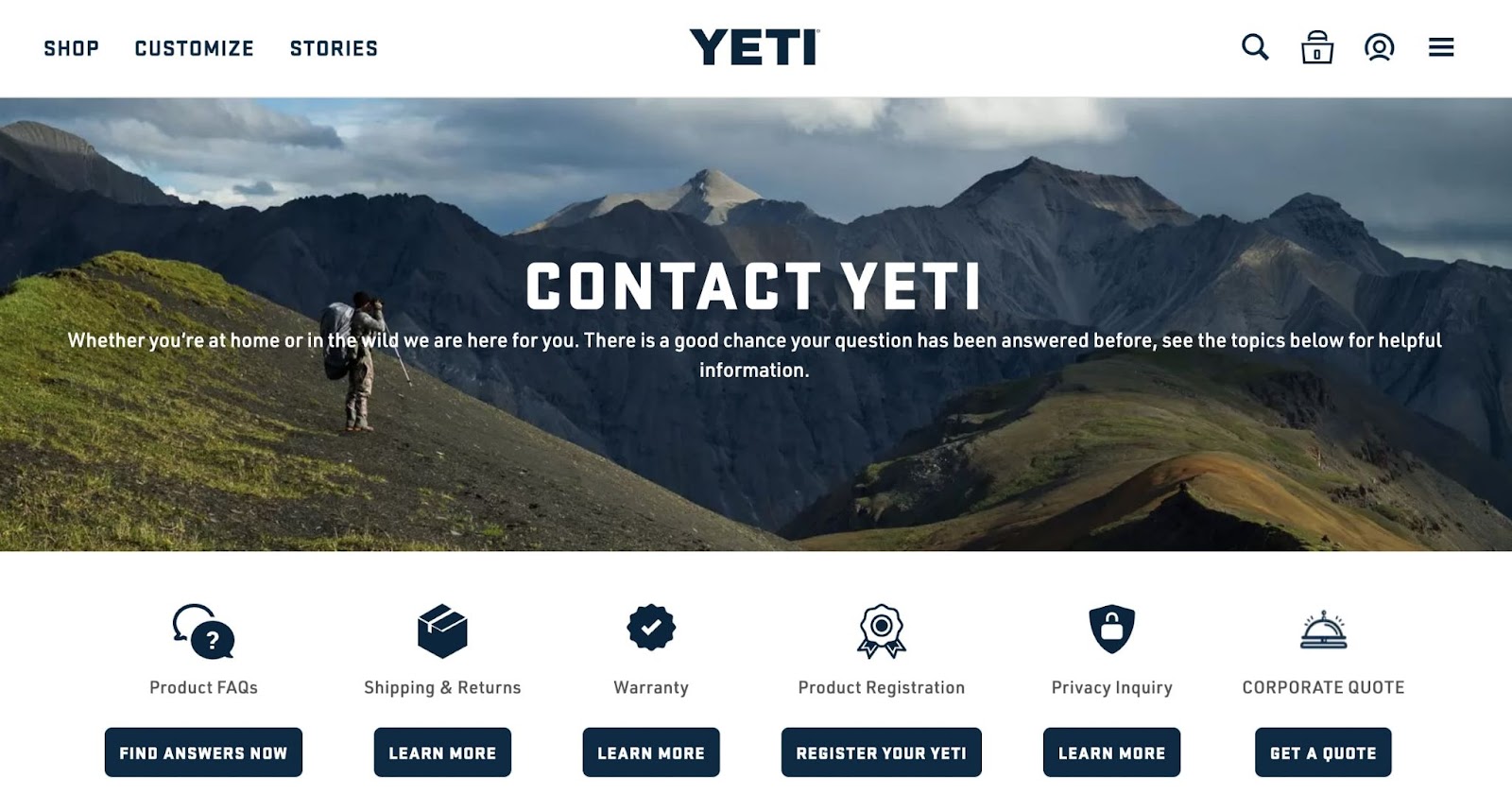 Yeti contact page