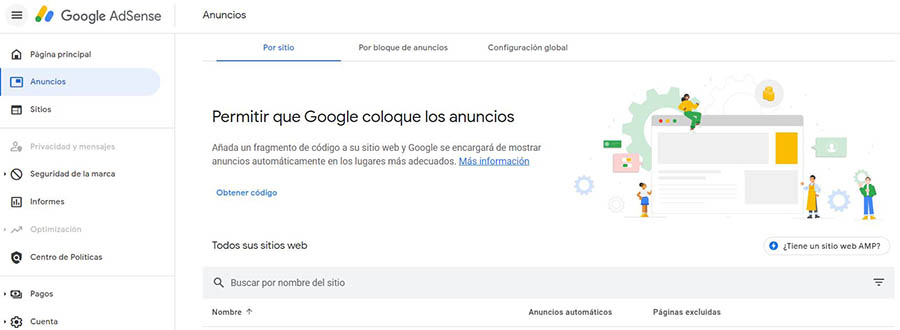 Configuración automática anuncios Google Adsense
