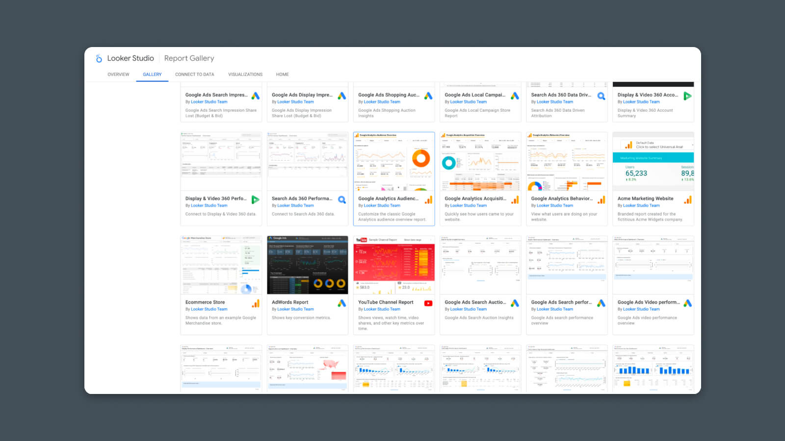 Choose a report template on Looker Studio