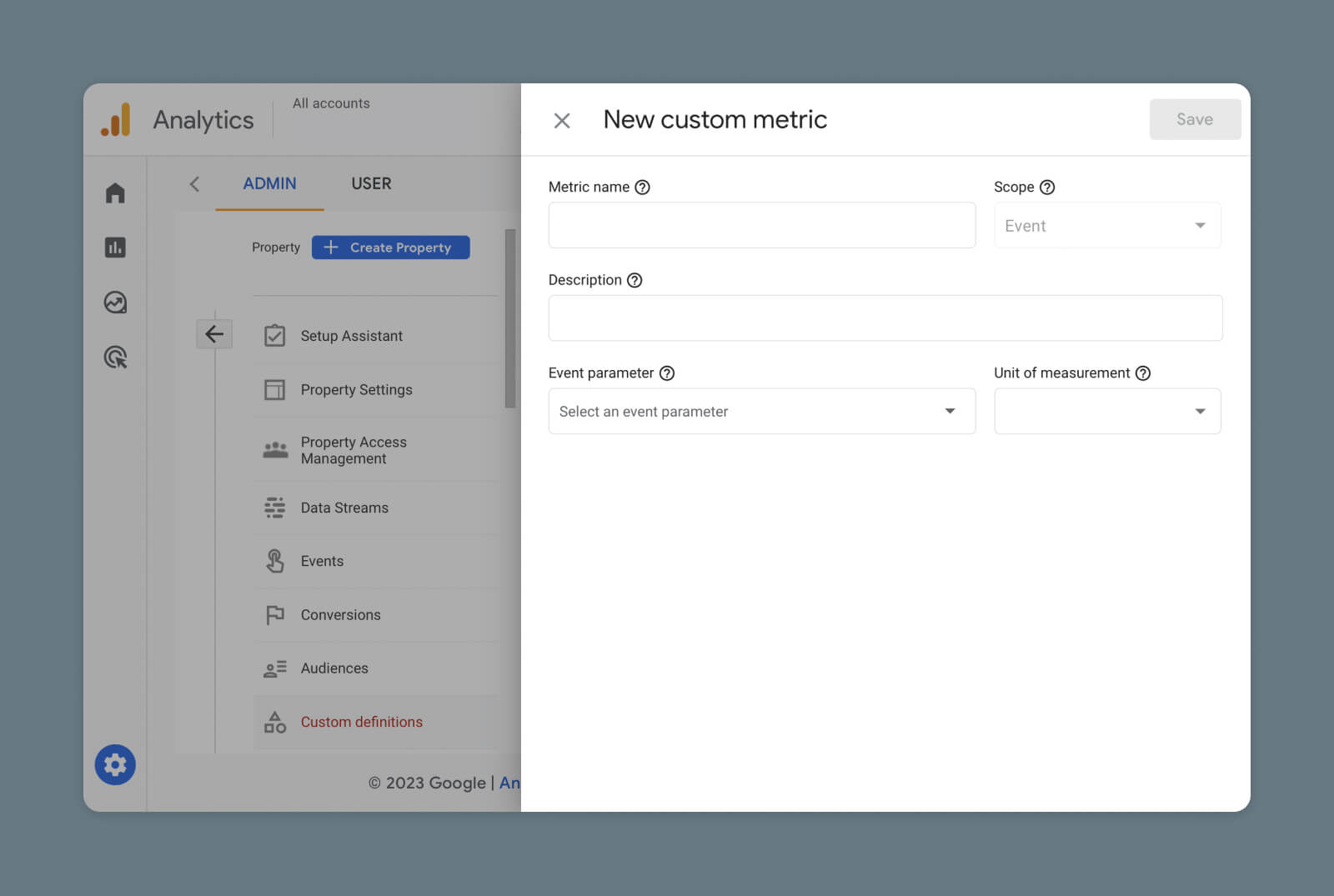 Screenshot of Google Analytics 4 Create Custom Metrics