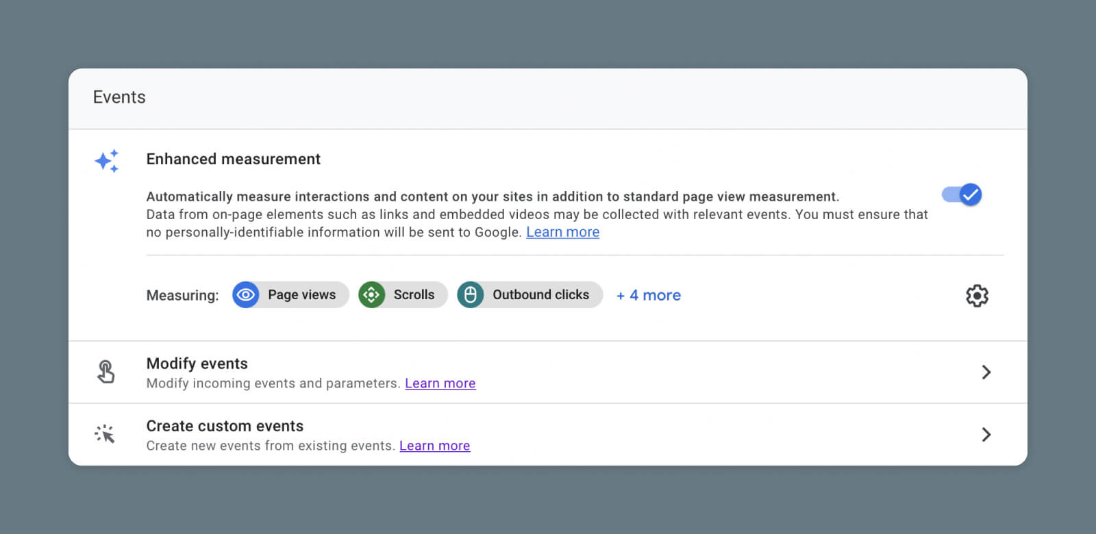 Screenshot of Google Analytics 4 Enhanced Measurement