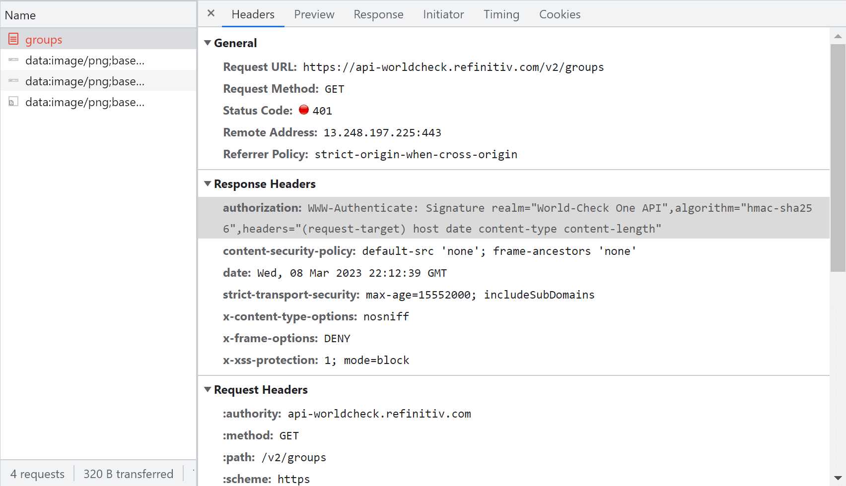 401 errors can result from a server error. You can find out more about this by looking at your WWW-Authenticate Header. The WWW-Authenticate Header is a response header sent by the server that contains information on the authentication methods supported by the site.