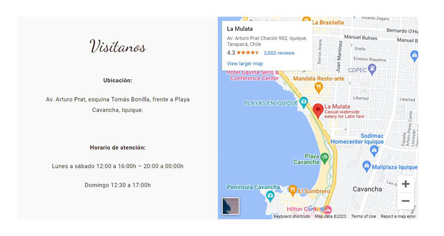 Información de contacto restaurante, horarios y ubicación