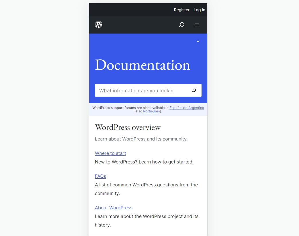 The WordPress.org documentation page