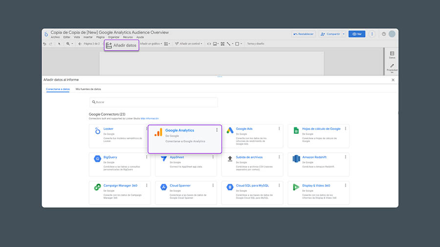 conectar fuente de datos Looker Studio