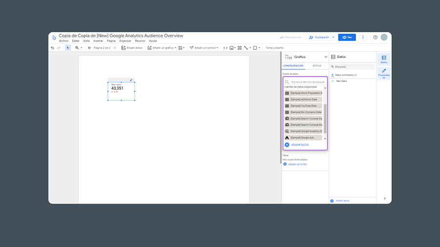 Configuración fuente de datos Looker Studio