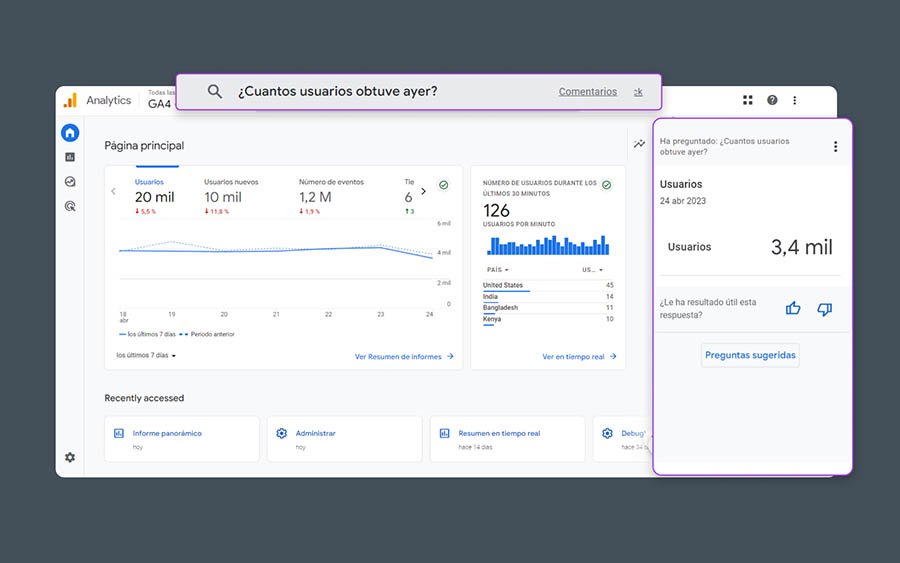 Realizando preguntas de datos en Analytics Intelligence