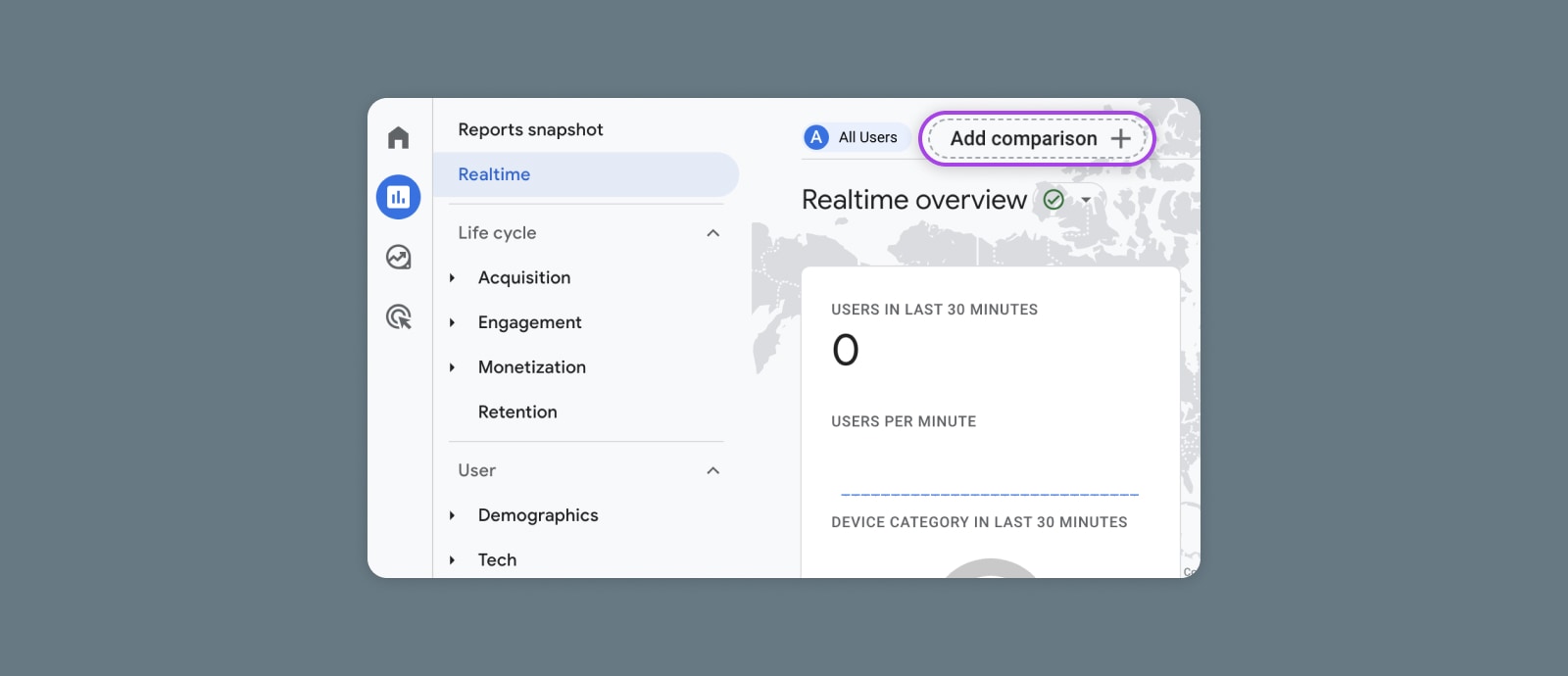 GA4 Realtime reporting dashboard - Add comparison