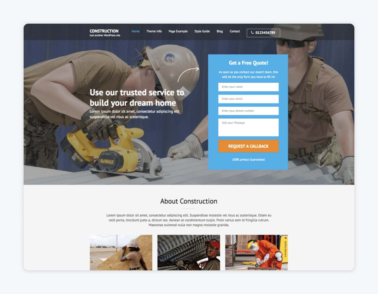 Construction Landing Page theme