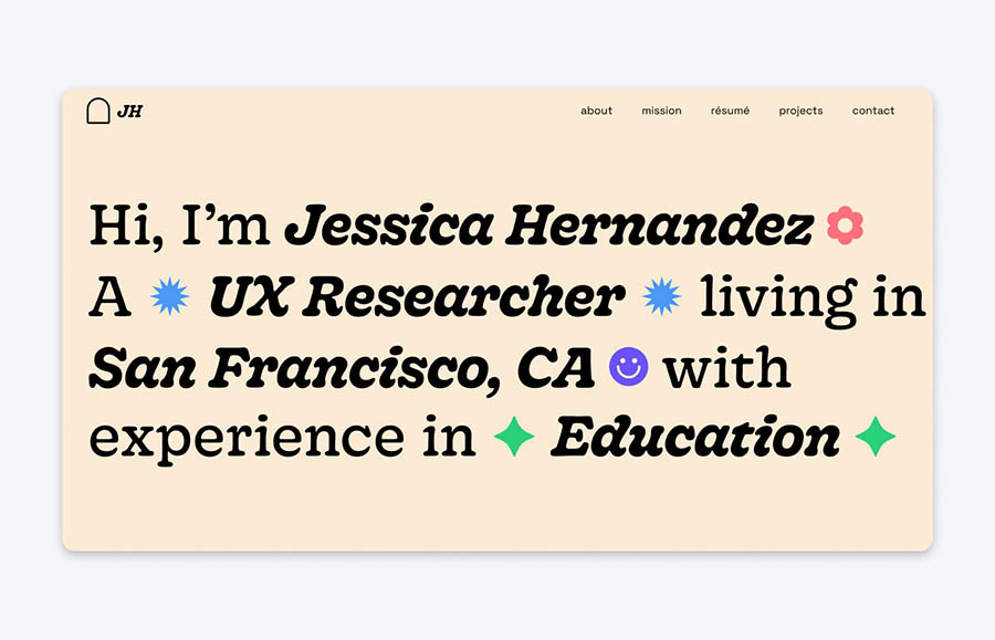 Página web de portafolio de Jessica Hernandez.