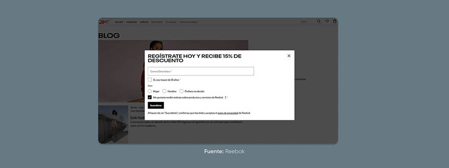 Ejemplo de un formulario de registro de lista de correo