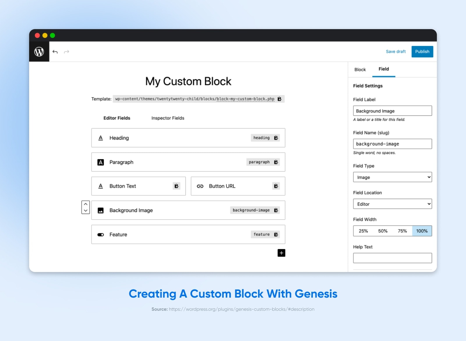 Screenshot showing the Genesis Custom Blocks Plugin setup screen