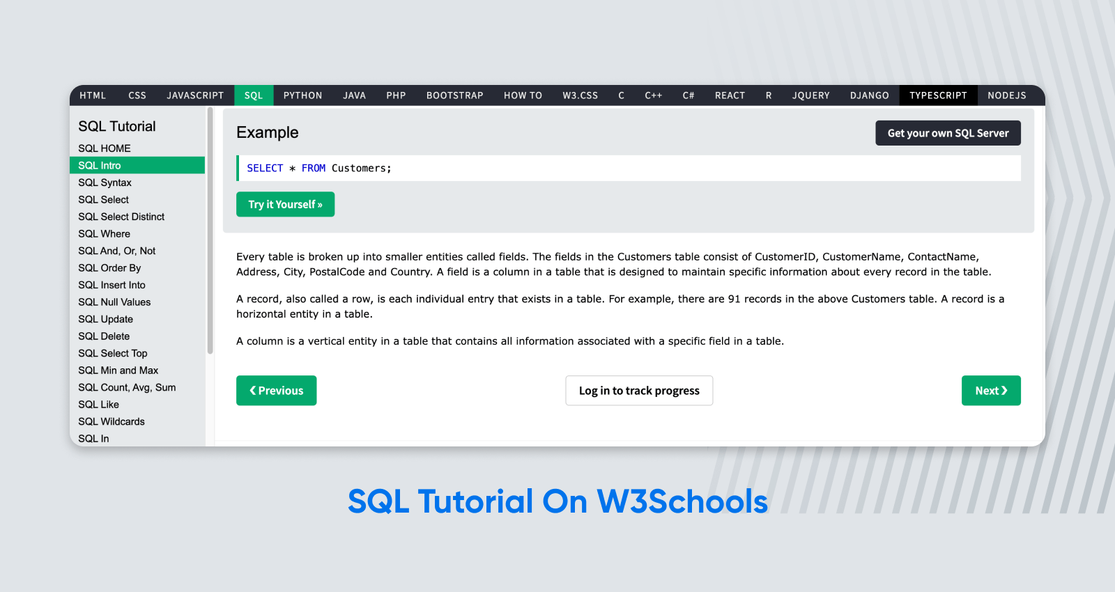 SQL Tutorial on W3Schools