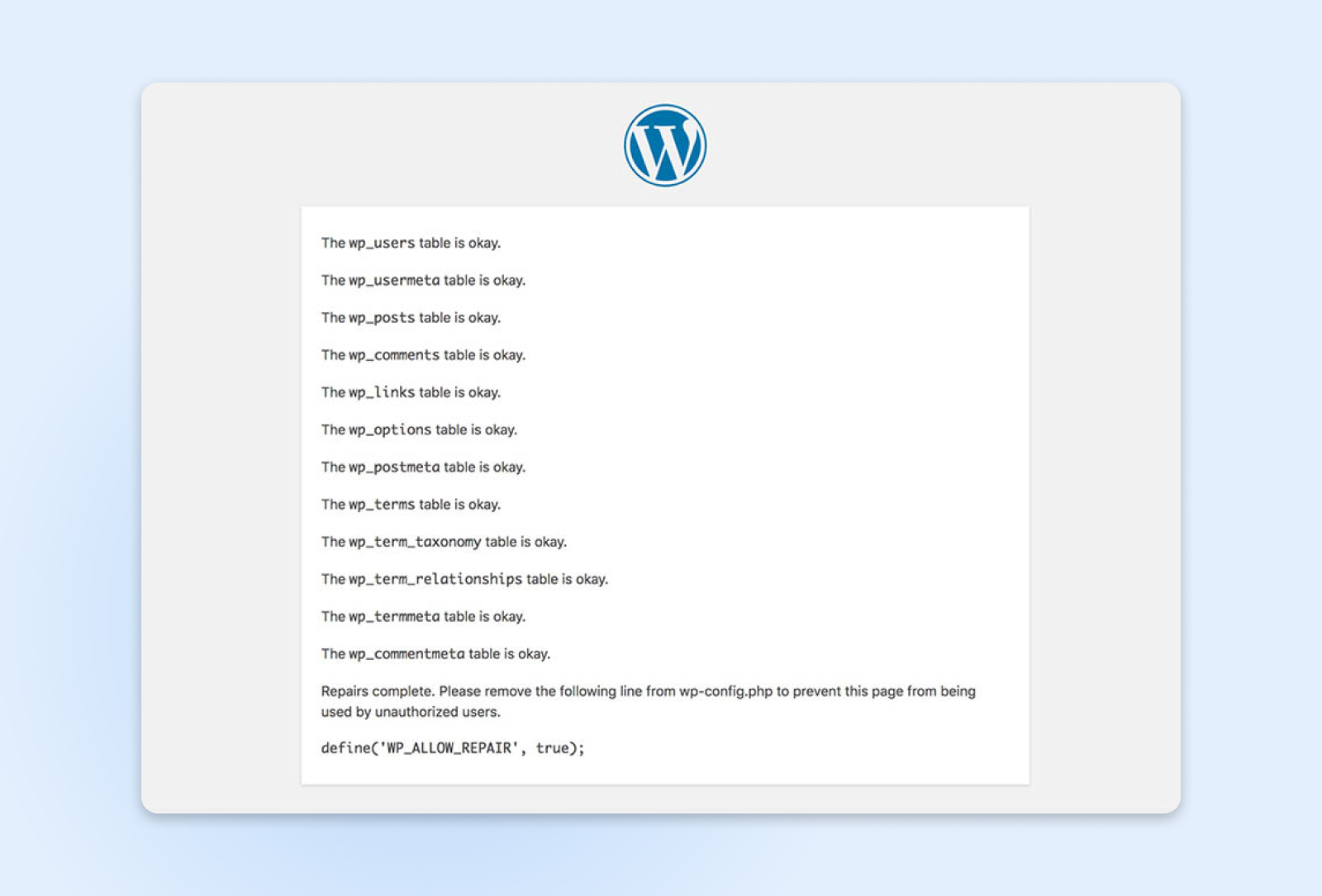 Verificación automática de WordPress, reparacion de base de datos