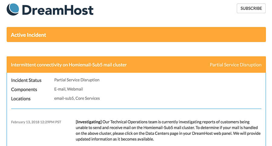 Página estado de servicio DreamHost