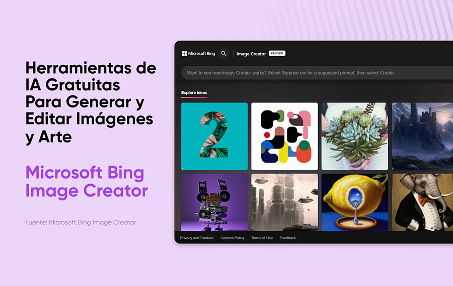 Sitio web de Microsoft Bing Image Creator.
