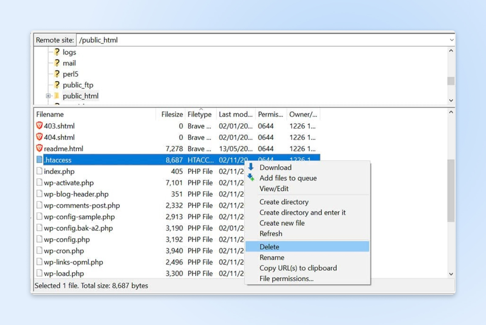 Eliminando y Restaurando el archivo .htaccess, para solucionar el error.