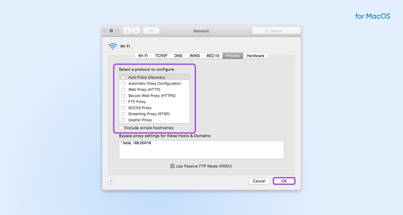 Mac proxies settings