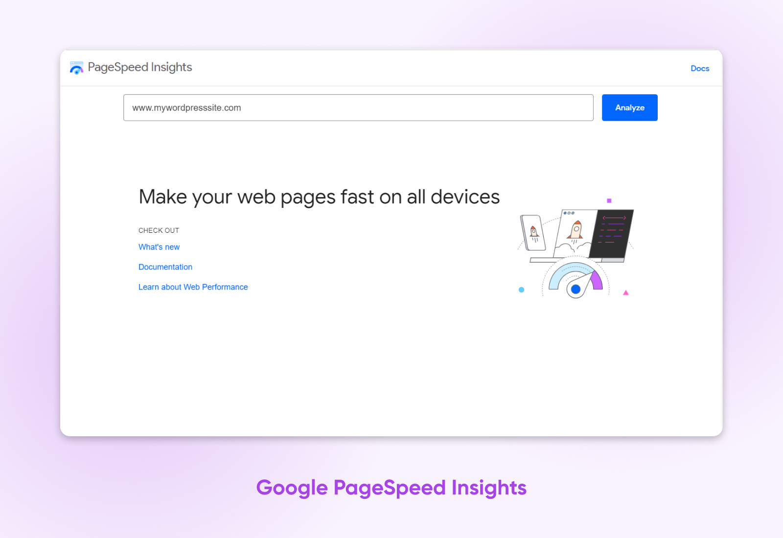 Página inicial de Google PageSpeed Insights