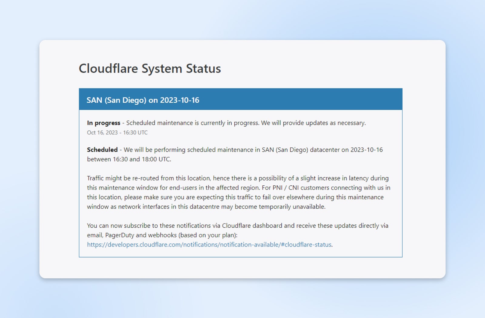 Cloudflare System Status