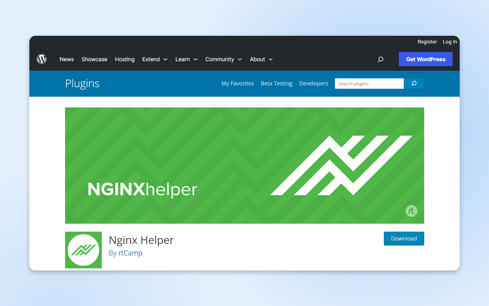 screenshot of the NGINXhelper plugin download page on wordpress 