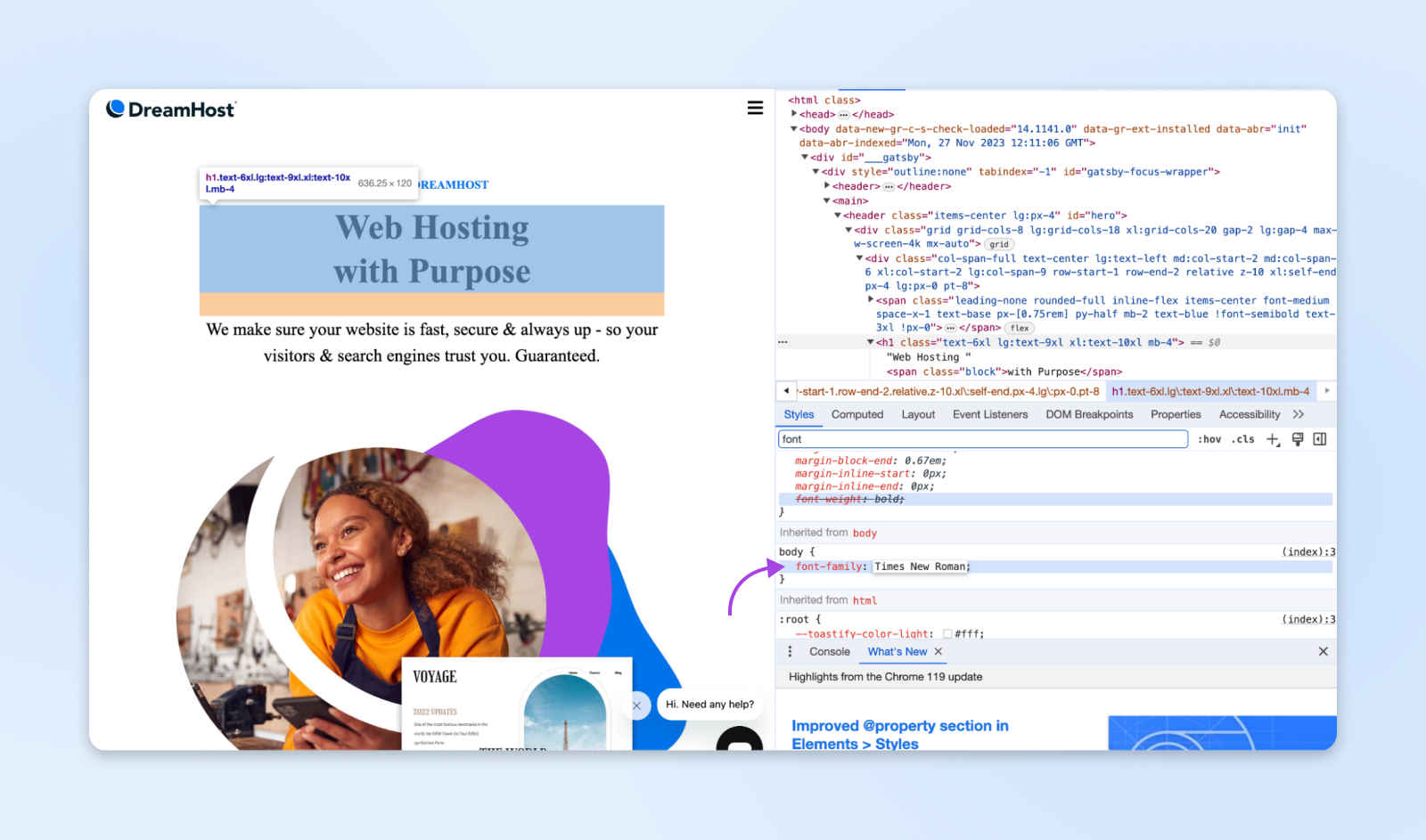 Edición tipografía sitio frontal