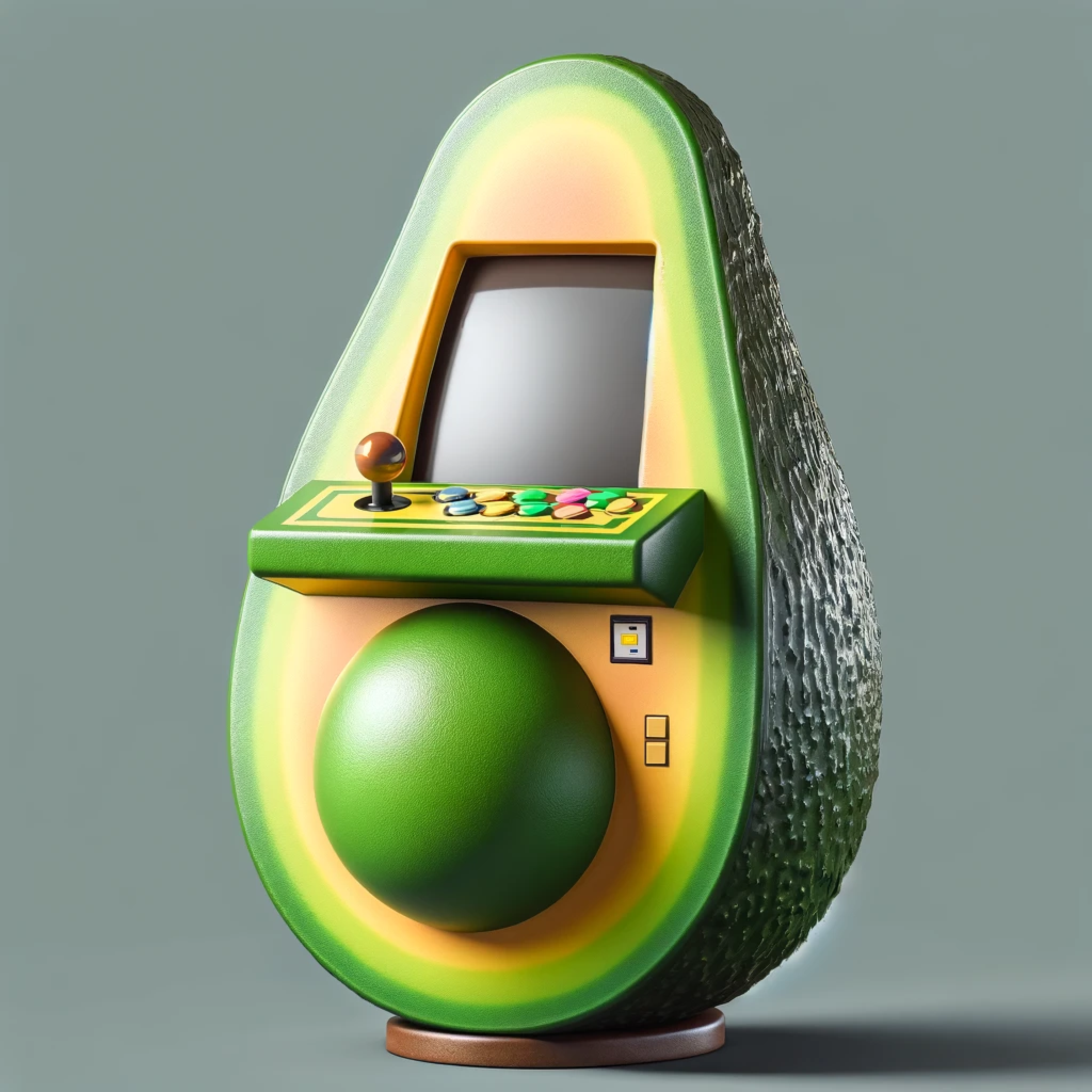 una máquina de arcade con forma de aguacate
