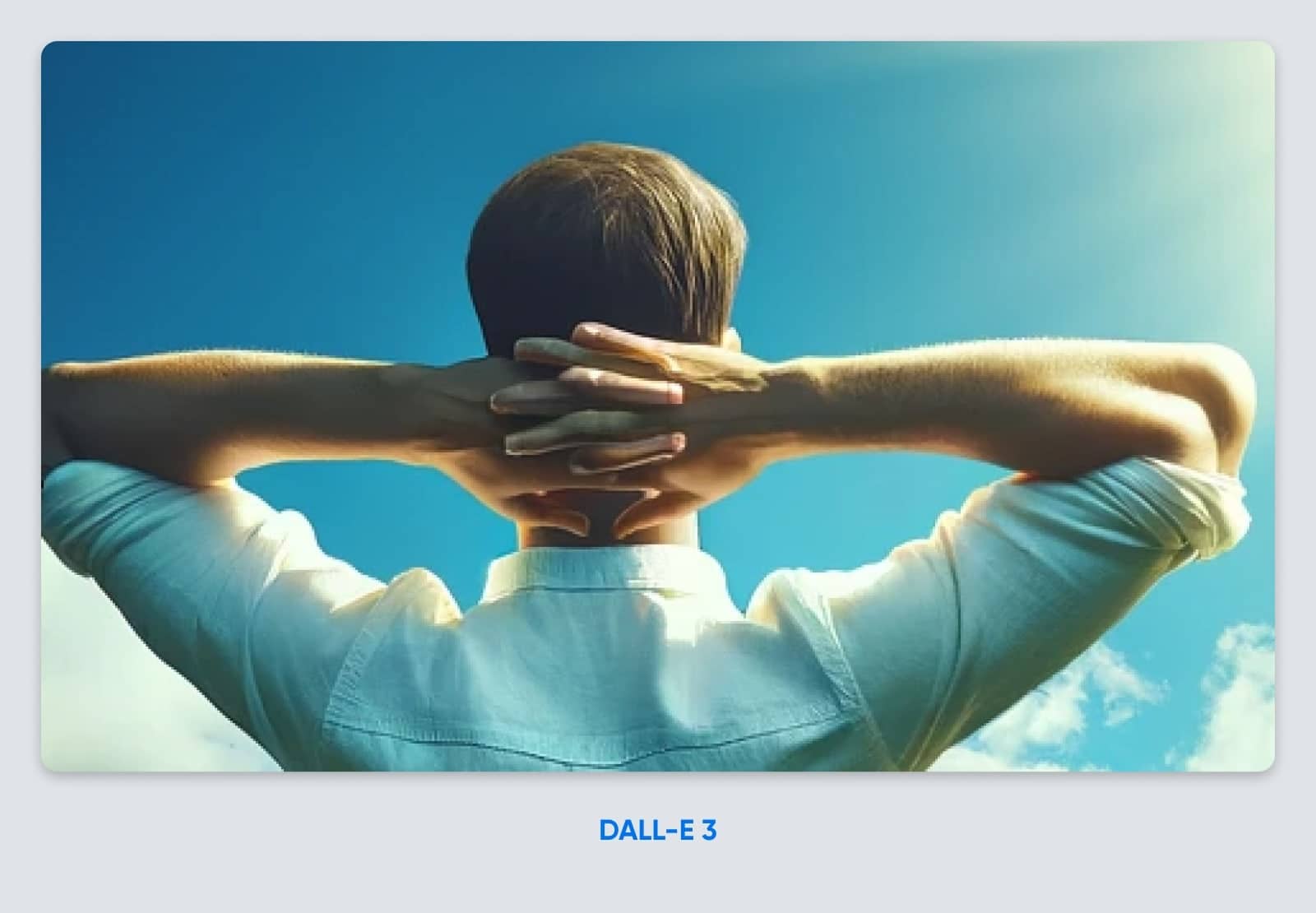 an image of a man looking out to the sky with arms behind his head, fingers interwoven much closer to real hands though still not fully clear