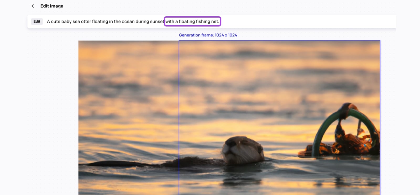 the same otter picture but with more space added to the right side of the image which now shows a floating fishing net as well