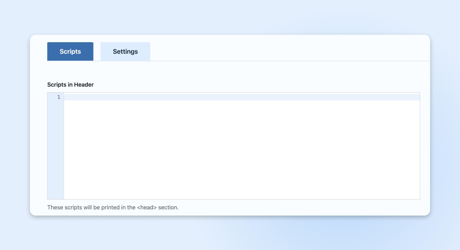 screenshot of the "scripts in header" text field