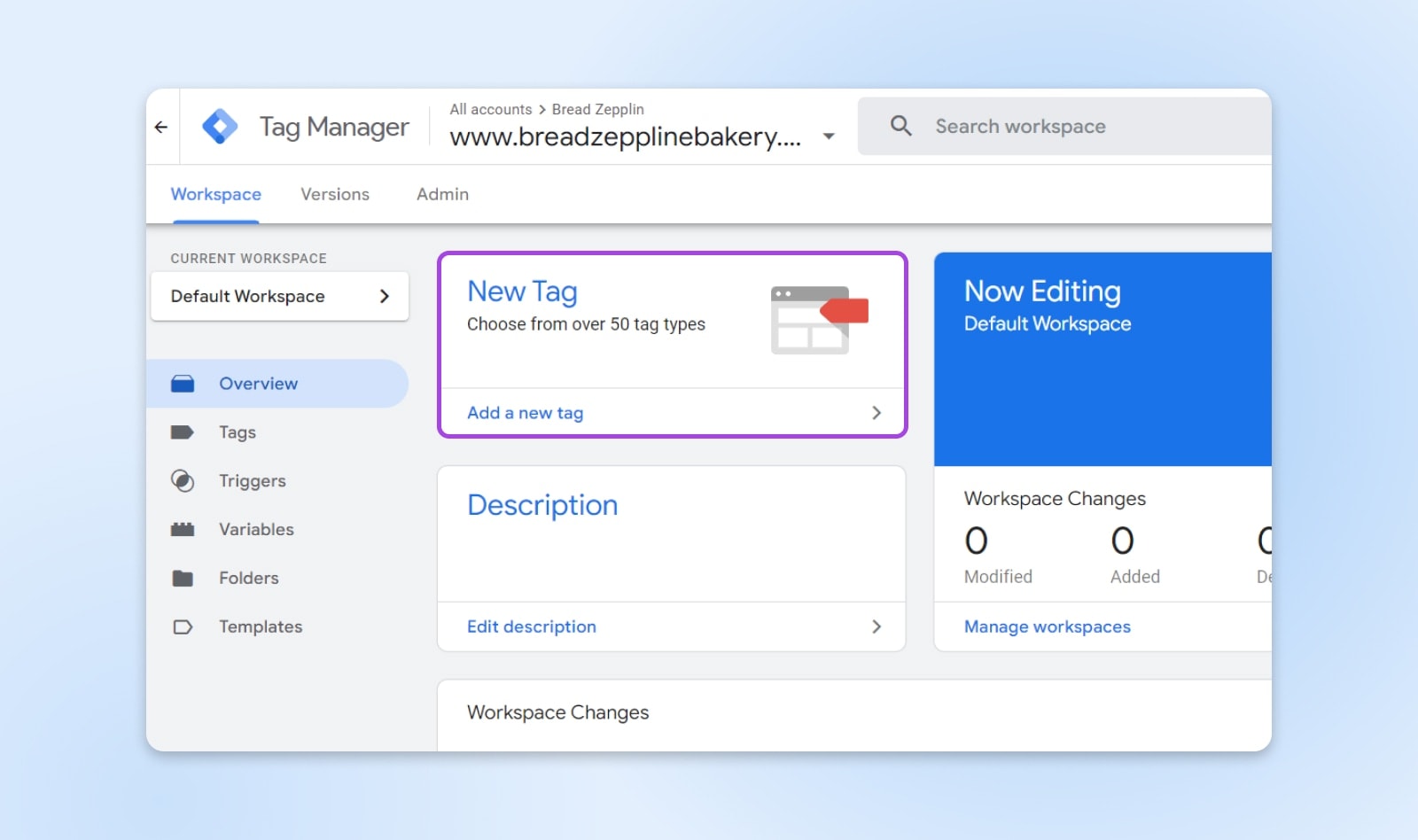screenshot of the google tag dashboard showing the "new tag" selection