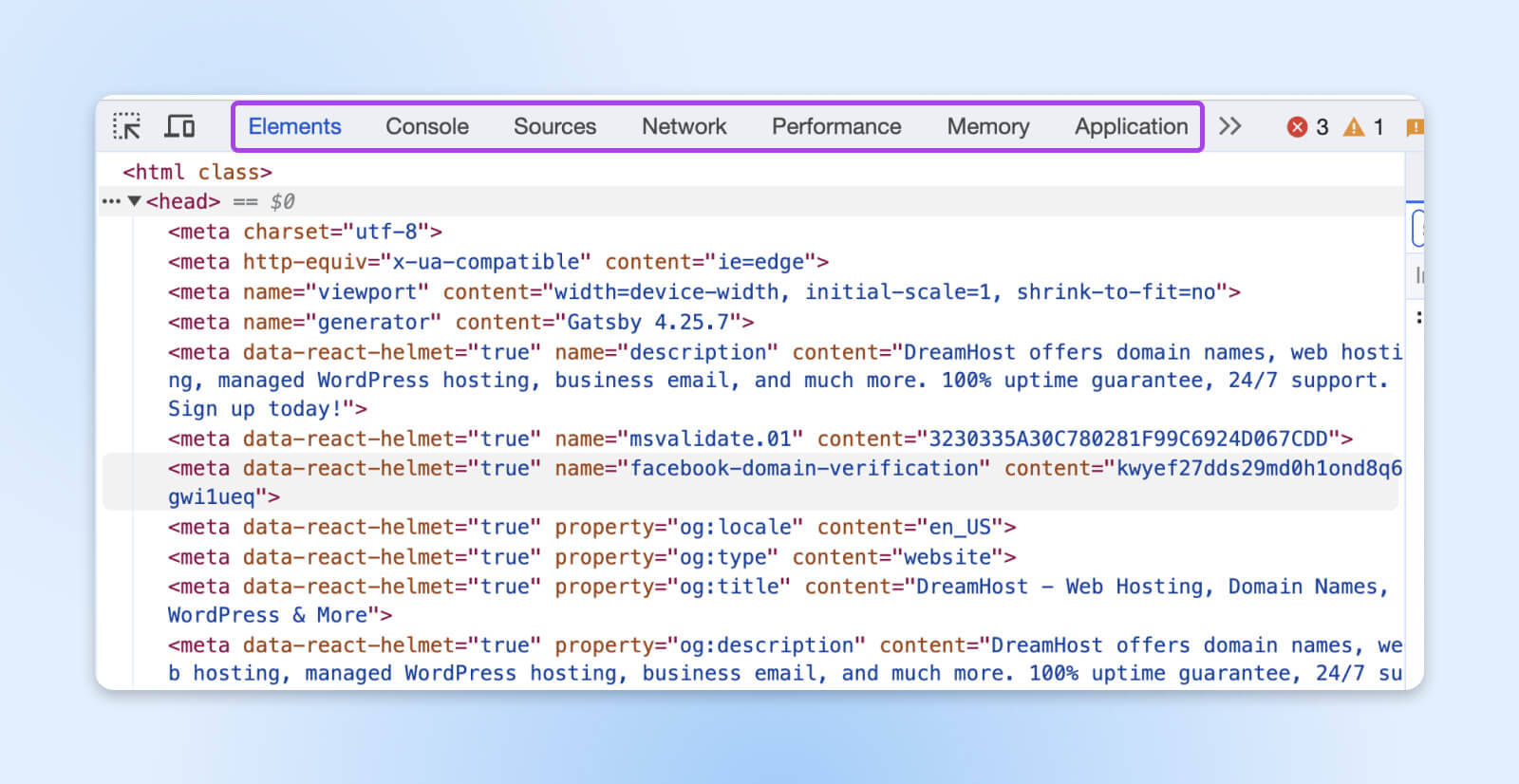inspect element window devtools view in html starting with <html class> into the <head>