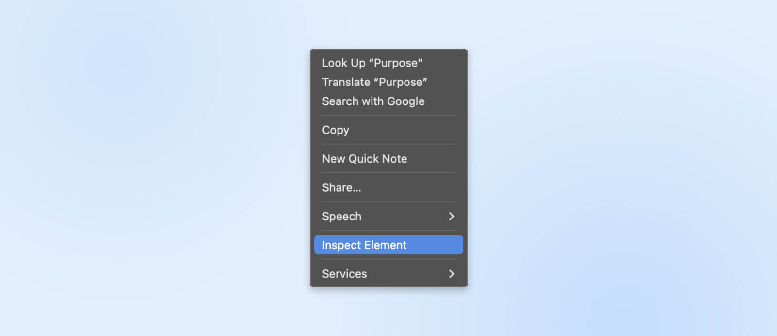 right-click menu showing the "Inspect Element" option