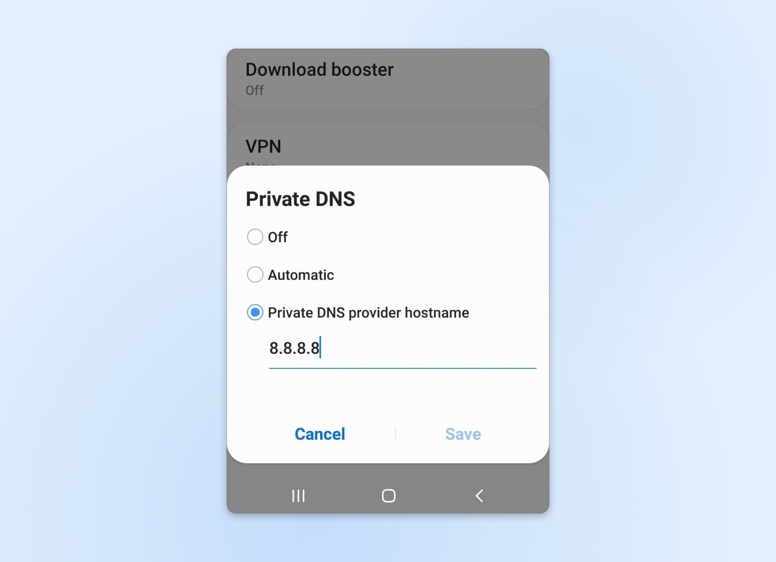 screenshot of an android private DNS setting screen