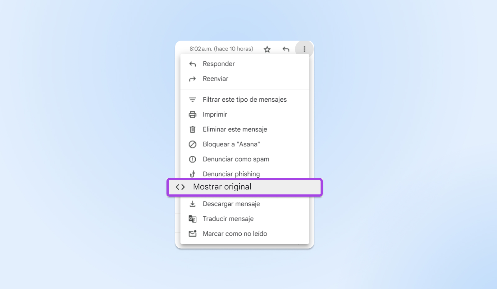 Opción mostrar original Gmail