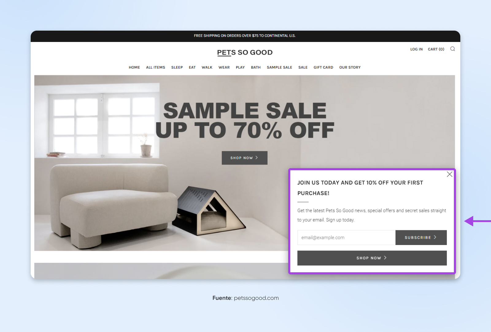 Pop-Up estratégico de Pets So Good