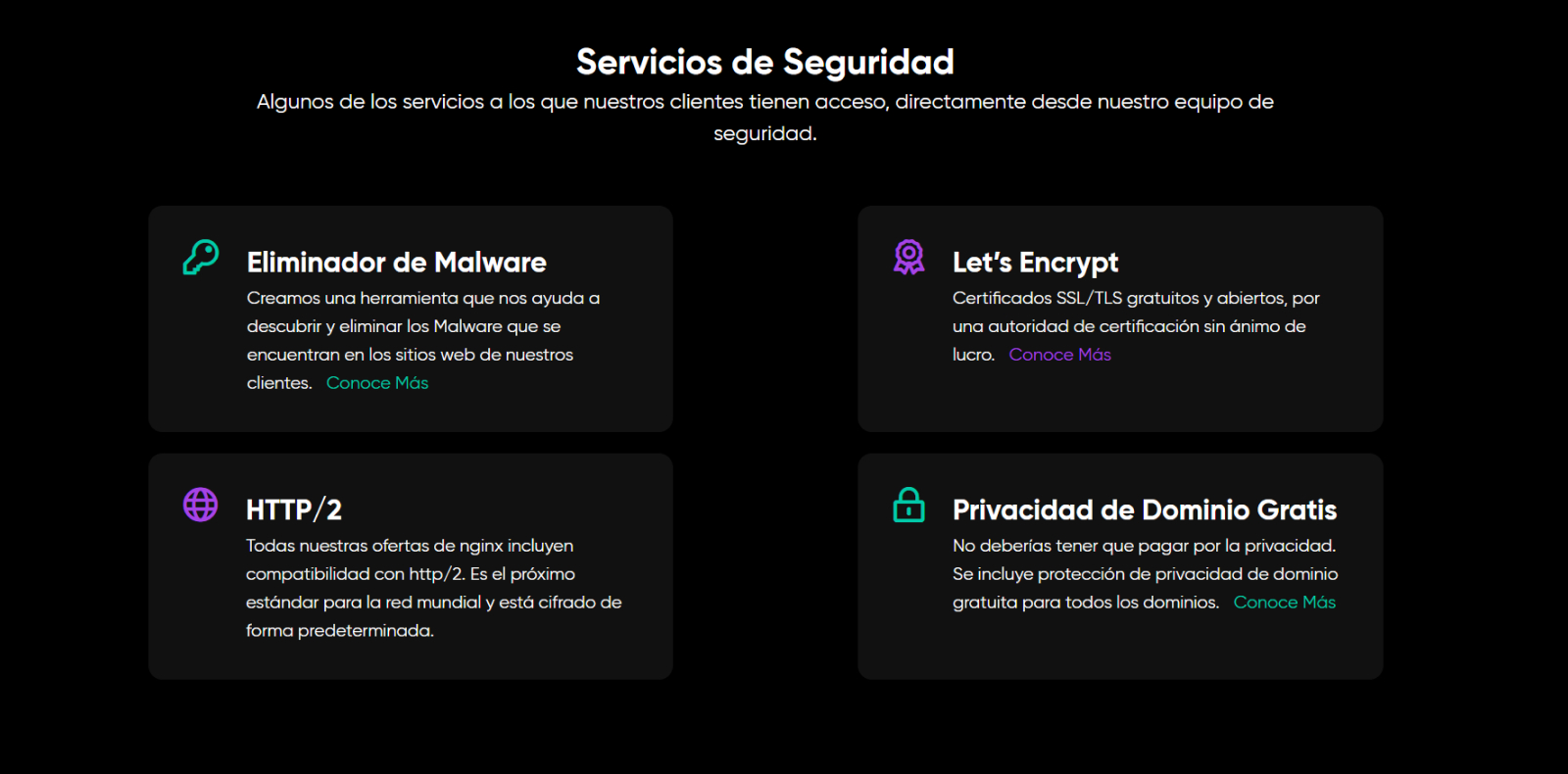 Página inicio servicios de seguridad en DreamHost