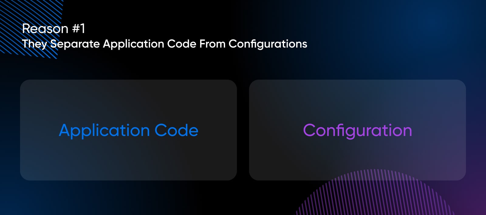 reason #1 they separate application code from configurations showing these two elements as separate boxes in the graphic 