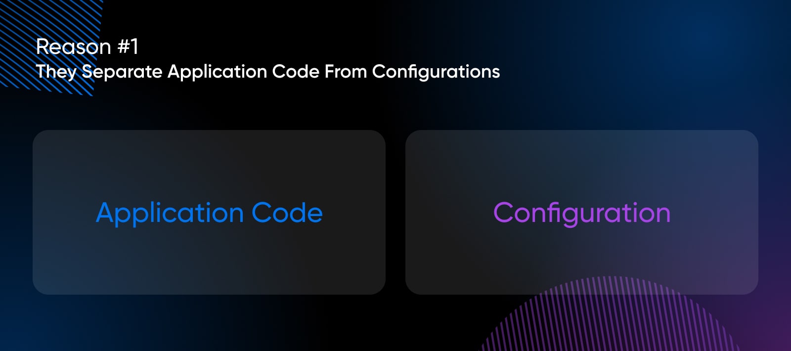 reason #1 they separate application code from configurations showing these two elements as separate boxes in the graphic
