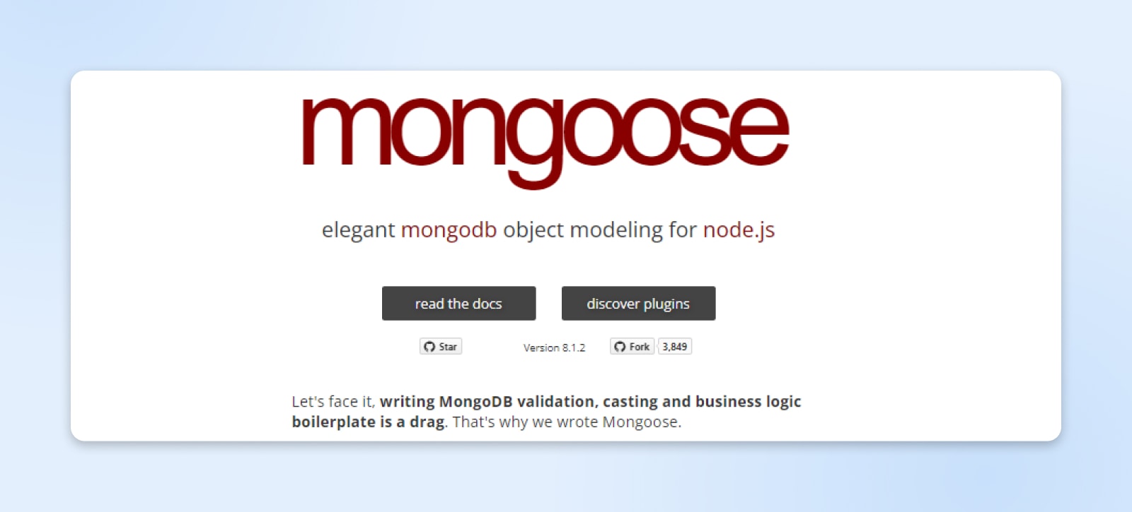 screenshot of mongoose page