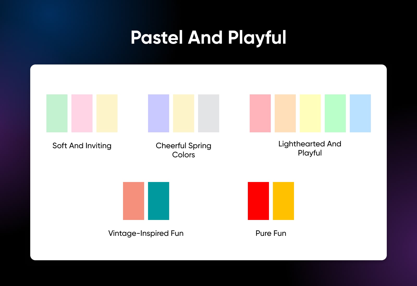 pastel and playful color schedule showing muted pastels like the lilac/yellow/gray option