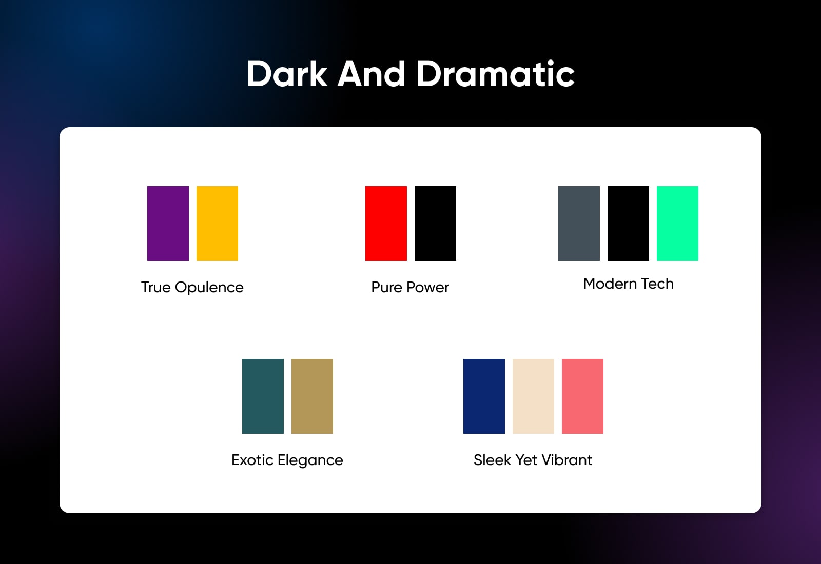 dark and dramatic color schedule like exotic elegance showing dark teal and gold combos