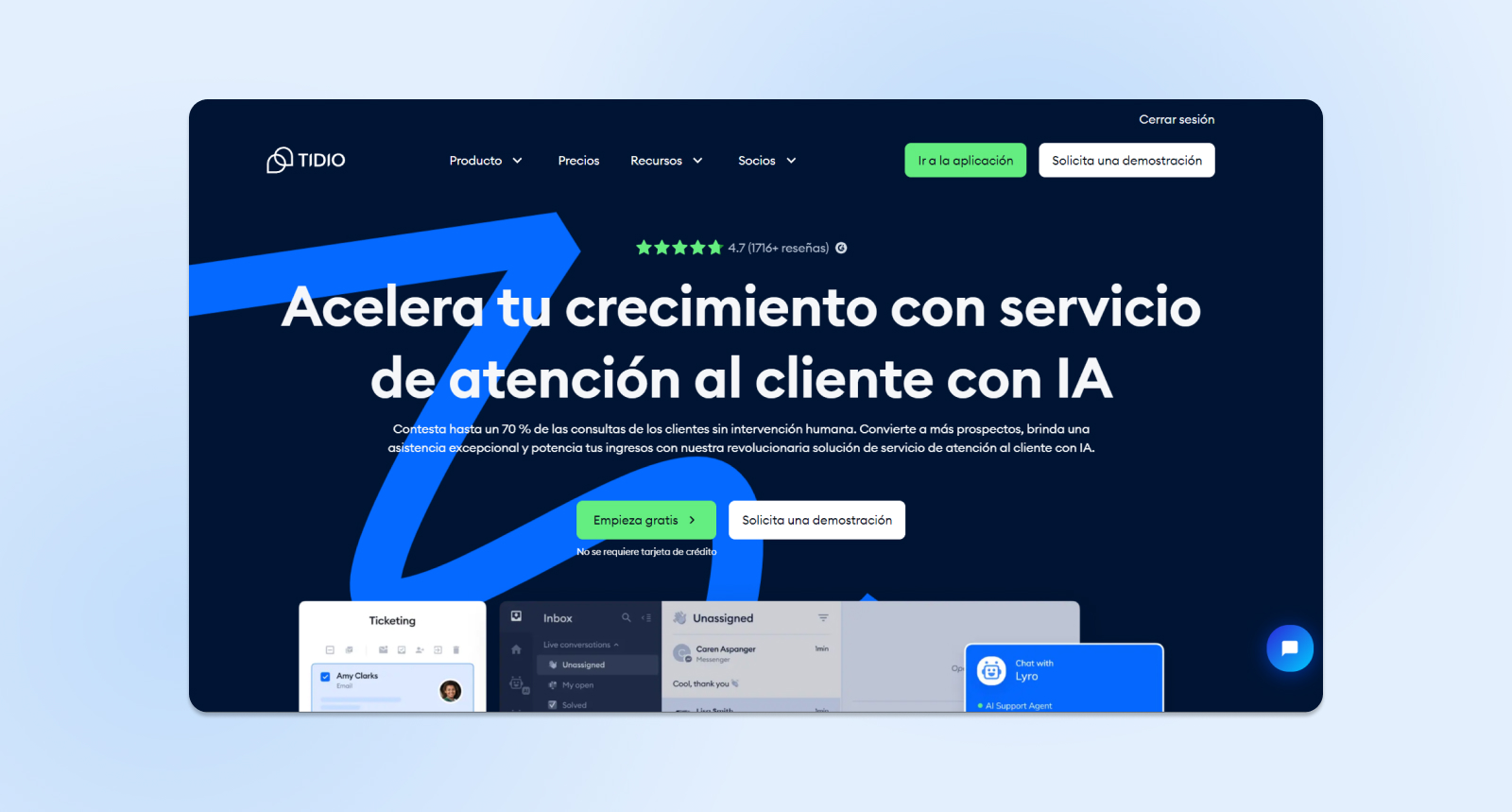 Sitio inicial del Chatbot Tidio