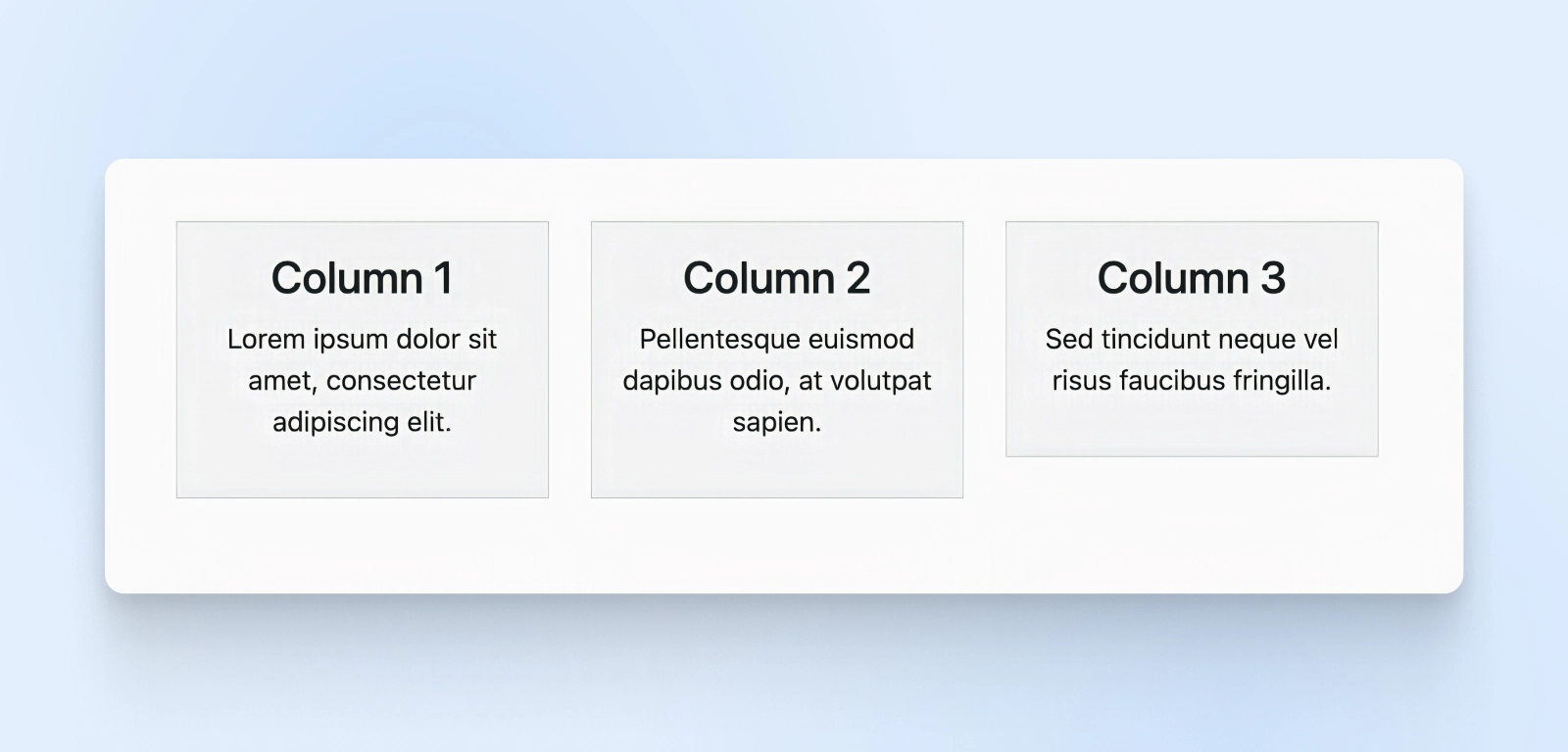 Three columns with Lorem ipsum text appear against a light blue background