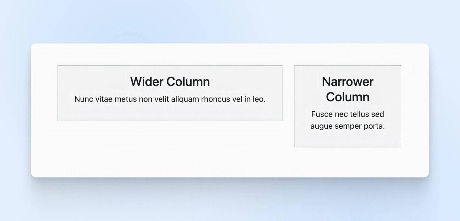 Two columns, a wider and a narrower example, appear against a light blue background