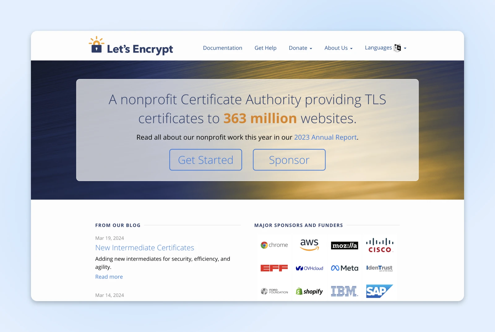 Let's Encrypt-Screenshot der Homepage