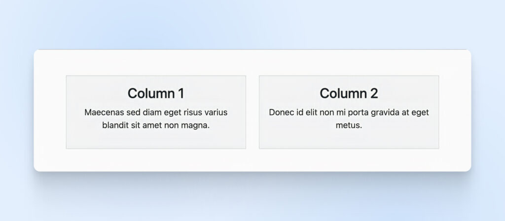Aparecen dos ejemplos de columnas con texto de Lorem ipsum sobre un fondo azul claro.