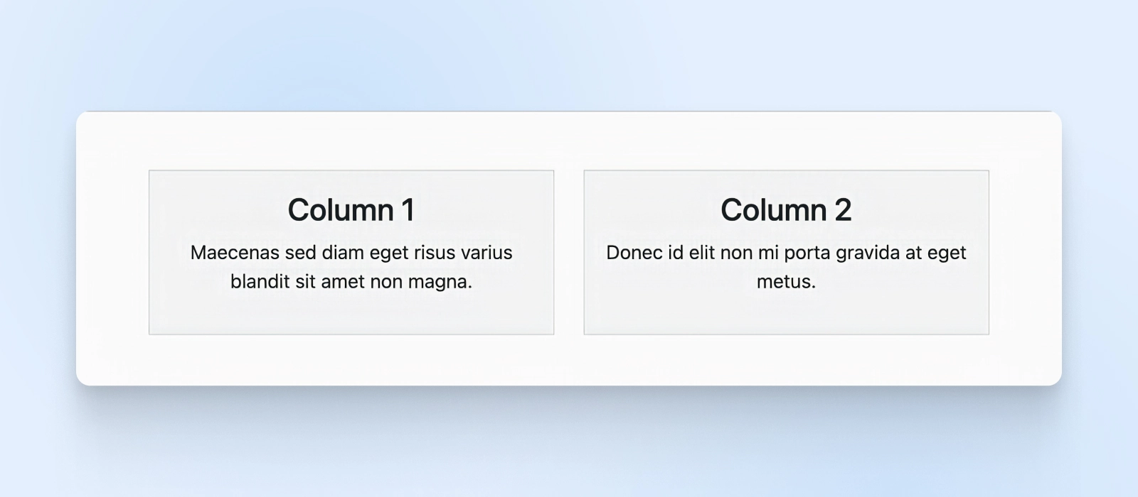 Two column examples with Lorum ipsum text appear against a light blue background